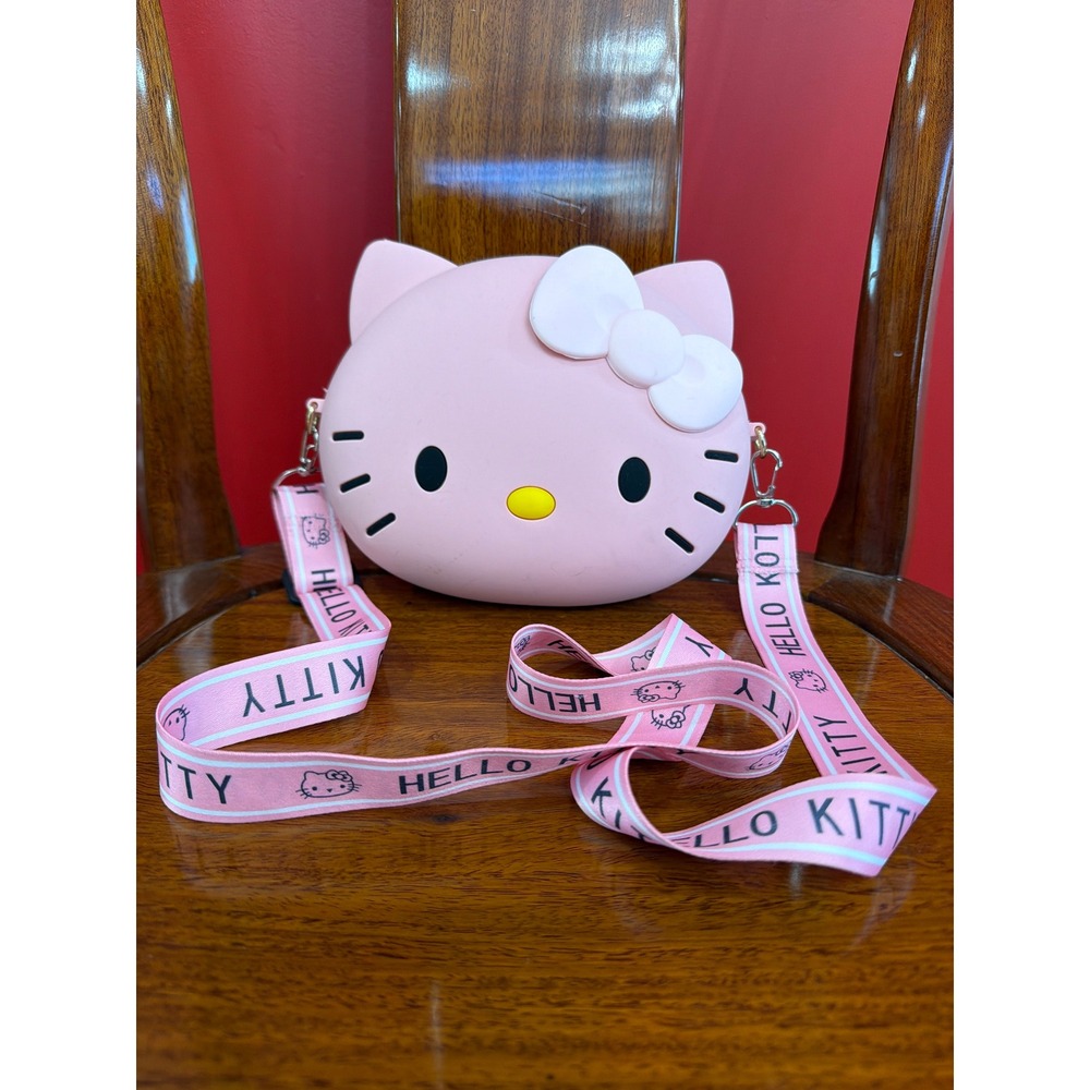Hello Kitty Crossbody Bag Girls Pink Silicone Character Purse Adjustable Strap